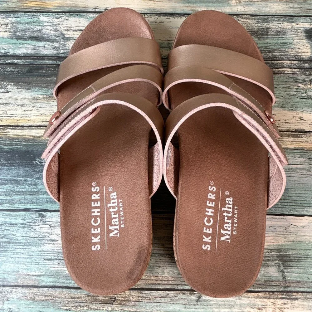 Skechers Martha Stewart Slide Sandal Size 6.5 Rose Gold Wedge Adjustable Comfort